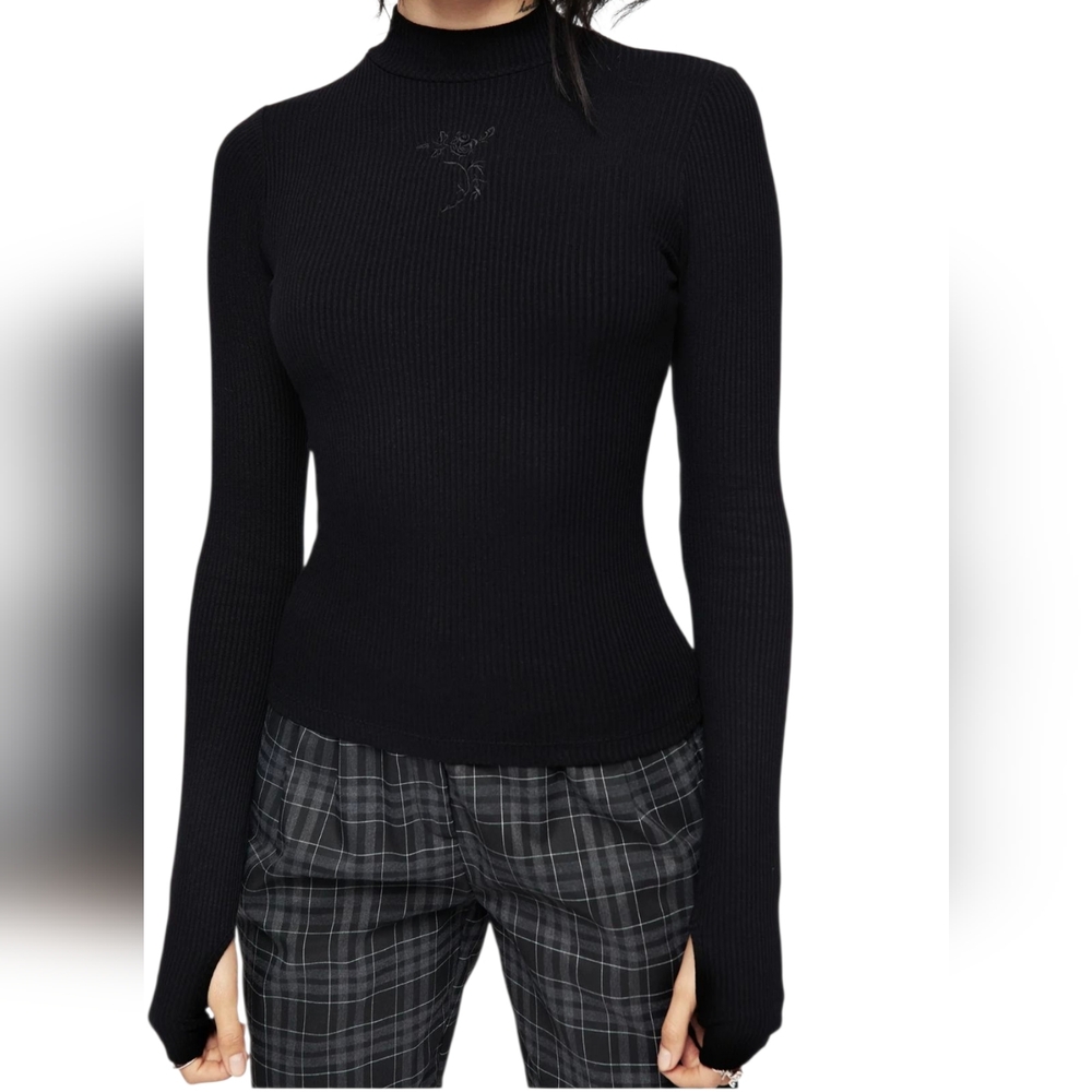 Adonia Black High Neck Ribbed Top Size 14 New With Tag
